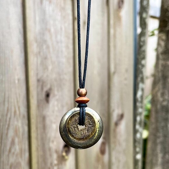 Pyrite and Lucky Coin Pendant Handmade - Picture 4 of 6